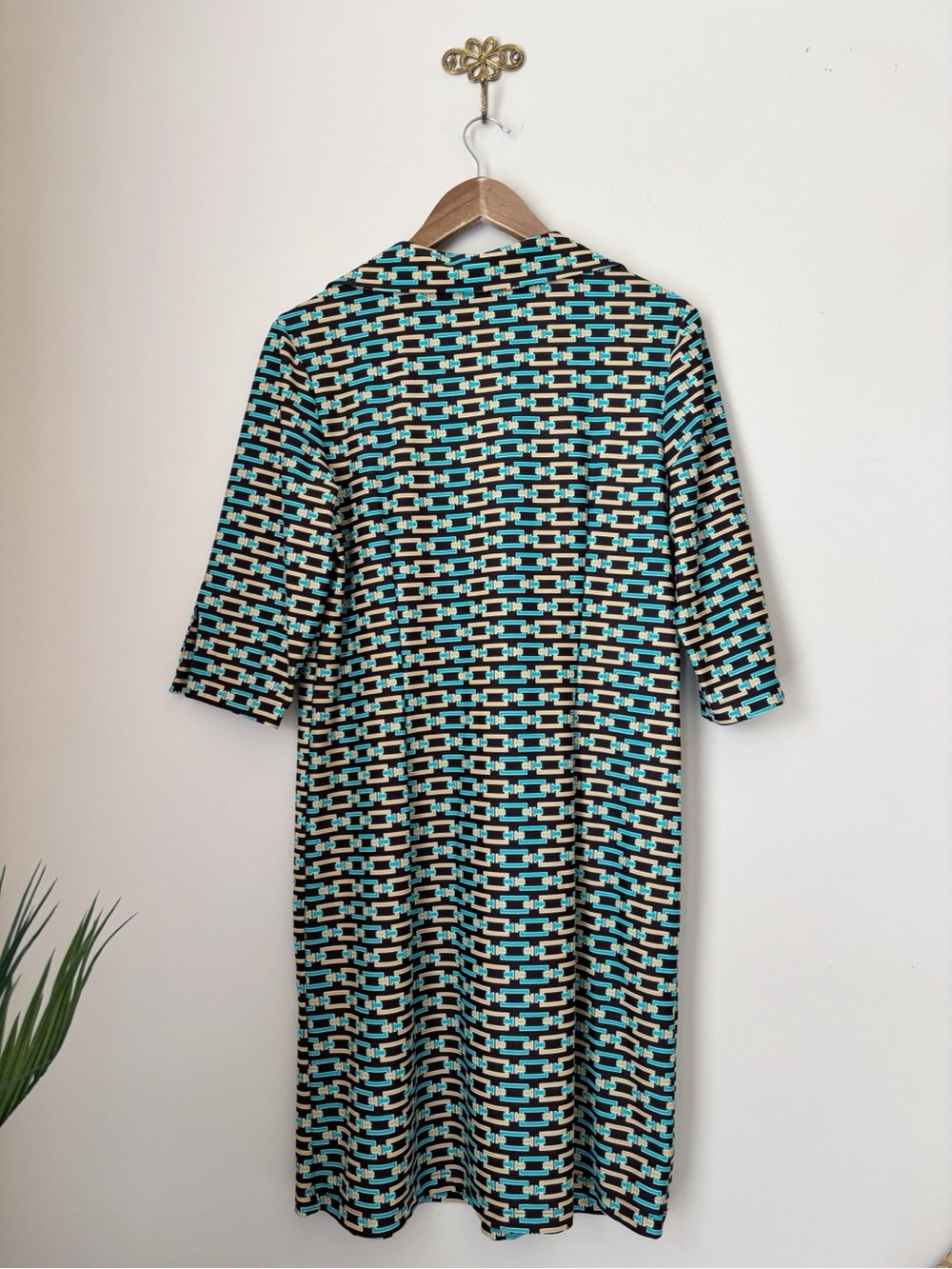 Jude Connally Brown Chain Link Print Collared Sheath Dress XL - Picture 4 of 7